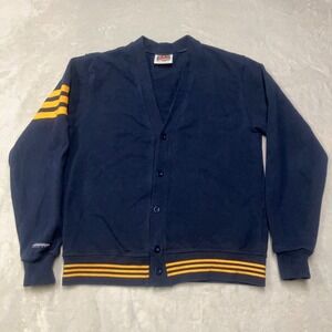 Barbarian Rugby Cardigan Sweater Men's Size Medium Navy Blue Yellow CANADA Made